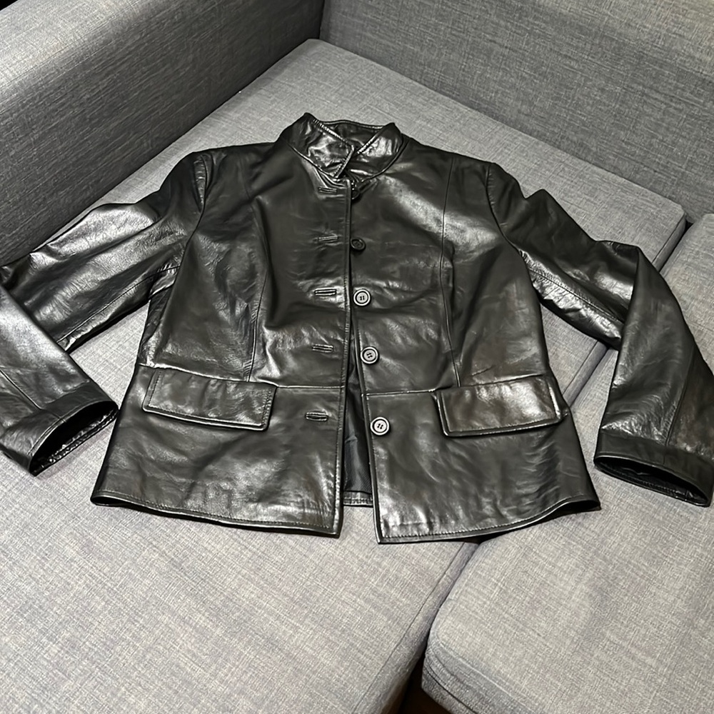 Women’s button down leather jacket